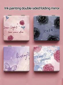 1 件便携式双面折叠镜，带有可爱多巴胺创意玫瑰、蝴蝶图案设计，适合旅行、卧室、客厅和日常使用。送给朋友、家人、同学和女朋友的完美礼物 - 彩色 - 查看 1