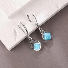 MDFUN 1 Đôi Bông Tai Bạc 925 Sterling Hình Giọt Nước Larimar Tự Nhiên Thích Hợp Cho Phụ Nữ Đeo Hàng Ngày, Quà Tặng Sinh Nhật Và Ngày Lễ Để Gây Bất Ngờ Cho Bạn Gái - Xanh và trắng - Xem 2