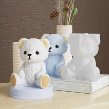 3D 熊硅胶模具，可爱动物环氧树脂铸模，软糖，巧克力，糖果，蜡烛模具，蛋糕装饰用品 - 白色 - 查看 3