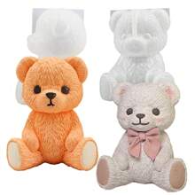 3D 熊硅胶模具，可爱动物环氧树脂铸模，软糖，巧克力，糖果，蜡烛模具，蛋糕装饰用品 - 白色 - 查看 1