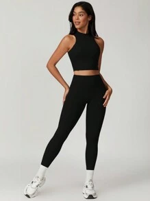 MASKERT 女士运动裤、瑜伽裤、休闲裤、健身裤、跑步裤、高弹力运动裤、舒适亲肤紧身裤 - 黑色 - 查看 6