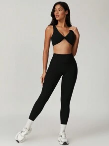 MASKERT 女士运动裤、瑜伽裤、休闲裤、健身裤、跑步裤、高弹力运动裤、舒适亲肤紧身裤 - 黑色 - 查看 5