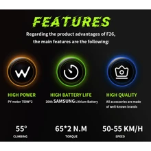 Bicicleta eléctrica DUOTTS F26, motor dual de 750 W*2, batería extraíble de 48 V 17,5 Ah, alcance de 50 km, neumático grueso 26x4.0, transmisión Shimano de 7 velocidades, velocidad máxima de 55 km/h, ascenso de 55 grados, pantalla LCD, freno de disco hidráulico doble , Carga máxima 150 kg - Plateado - Ver 5