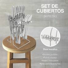 ANDROMEDA INC 24 Piezas Set De Cubiertos De Acero Inoxidable Incluye 1 Estante De Almacenamiento - Plateado - Ver 7