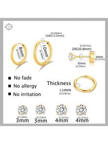 Ensemble de 6 paires de boucles d'oreilles pour cartilage pour femmes, boucles d'oreilles à boucle pour cartilage pour hommes et femmes aux oreilles sensibles, avec cubic zirconia cubique, perle, boule et dos plat pour plusieurs piercings - Boucles d'oreilles zircone - Voir 3