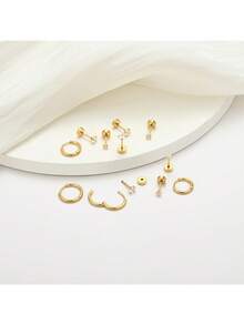 Ensemble de 6 paires de boucles d'oreilles pour cartilage pour femmes, boucles d'oreilles à boucle pour cartilage pour hommes et femmes aux oreilles sensibles, avec cubic zirconia cubique, perle, boule et dos plat pour plusieurs piercings - Boucles d'oreilles zircone - Voir 9