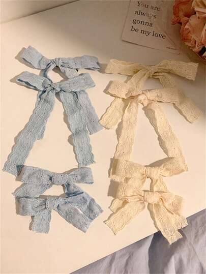 2个/套 法式芭蕾舞风格白色蕾丝蝴蝶结发夹，女士发饰，适用于刘海和侧发，高端质感，情人节礼物，优雅发夹，发卡，校园用品，适合优雅的学院风，冬季女装，蝴蝶结，可爱，发饰