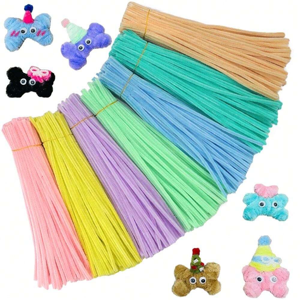 100 Pcs Pipe Cleaners Craft Macaroon, 7 Colors Chenille Stems, Macaron