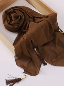 1 件装流苏女士围巾纯色雪纺头巾长围巾优雅头巾流苏头巾配饰女士 - 彩色 - 查看 20