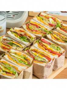 20 piezas Papel de envolver de emparedado con absorción de aceite para arroz y rollo de vegetales, papel de revestimiento desechable para hamburguesas, freír en aire y hornear alimentos con aceite - Marrón - Ver 2