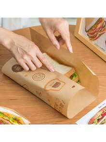 20 piezas Papel de envolver de emparedado con absorción de aceite para arroz y rollo de vegetales, papel de revestimiento desechable para hamburguesas, freír en aire y hornear alimentos con aceite - Marrón - Ver 4