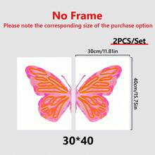 2 SZTUK/ZESTAW Styl Płótno Wall Art Łatwe do powieszenia Różowy motyl Wall Art Canvas Wystrój wnętrz Plakat na ścianę Estetyczny plakat Akwarela Motyl Art Różowy Modny wystrój wnętrz Dziewczyna Plakat na ścianę Estetyczny druk artystyczny (w ramce)
