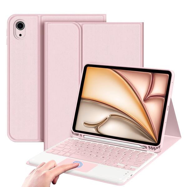 Étui de clavier avec porte-crayon, clavier tactile amovible et rechargeable (version anglaise 280 mAh) compatible avec Samsung Galaxy Tab / iPad / Redmi Pad Se, housse de clavier Bluetooth magnétique (rose)