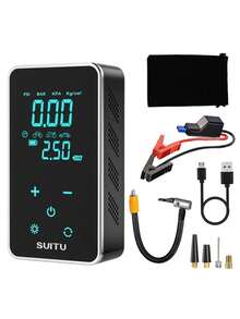 SUITU Máy bơm hơi ô tô 4 In1 được nâng cấp, Máy bơm khởi động khẩn cấp di động, Đèn LED, Máy bơm lốp & Bộ khởi động tăng áp sạc pin - màu đen - Xem 10