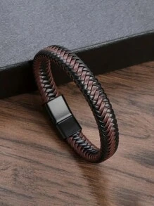 時尚男士磁扣皮革手鐲-多尺寸編織手繩，適用於戶外運動和休閑穿著 - 彩色 - 查看 12