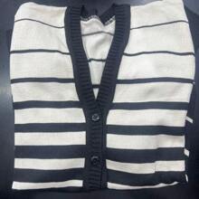 Plus Size Casual Cardigan With V-Neck, Long Sleeves And Wool Stripes, Warm Lining And High Elasticity. - Màu be - Xem 2