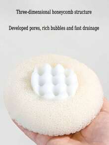 1入組按摩浴球，附吸盤設計的去角質清潔工具，能形成豐富的泡沫，深層清潔皮膚，3D蜂窩狀結構，快速排水，柔軟觸感，附吸盤提把，適用於淋浴，適用於女士 - 彩色 - 查看 4