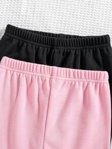 2pcs Young Girl Solid Color Warm Lined Thermal Underwear