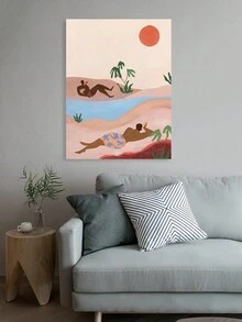 1 张无框帆布墙艺术海报，描绘了两个人在阳光下的溪流旁悠闲地度过时光，风景如画，非常适合为卧室、客厅、办公室增添轻松的氛围 - 彩色 - 查看 4
