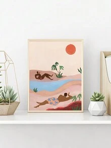 1 张无框帆布墙艺术海报，描绘了两个人在阳光下的溪流旁悠闲地度过时光，风景如画，非常适合为卧室、客厅、办公室增添轻松的氛围 - 彩色 - 查看 3