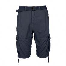 2-Pack Men's Distressed Cotton Cargo Belted Shorts - 海軍藍 & 深卡其色 - 查看 2