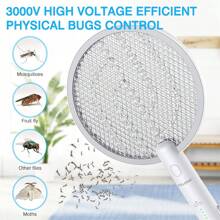 PALONE Electric Fly Swatter, 3000V Bug Zapper USB Fly Killer Rechargeable Fly Zapper, Handy Fly Killer Racket, Mosquito And Wasp Killer, Insect Killer For Indoor And Outdoor Pest Control - Blanco - Ver 2