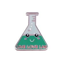 Cartoon Cute Punk Triangular Test Tube Enamel Pin LIVE LOVE LAB Custom Decorative Brooches Ornaments Lapel Bag Badges Jewelry Gifts Pin - Green - View 1