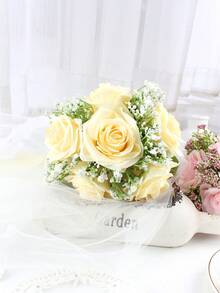1pc Romantic Wedding Rose Bouquet,  Bride Bridesmaid Bouquet Hand Flower, Perfect For Engagement Wedding Bridal Shower Toss Bouquet Ceremony Anniversary Wedding Centerpiece Flower Decoration - Dark Champagne - View 3