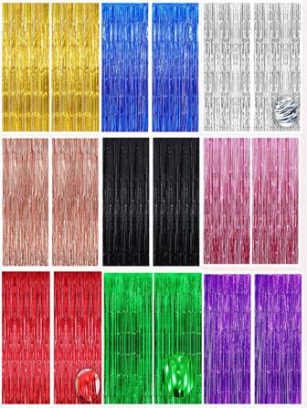 1 件 1MX2M 派对背景 金属箔 流苏 金属窗帘 生日 婚礼 单身女性周年纪念装饰 成人雨丝窗帘 生日派对背景墙装饰 流苏闪亮铝膜墙帘 圣诞节