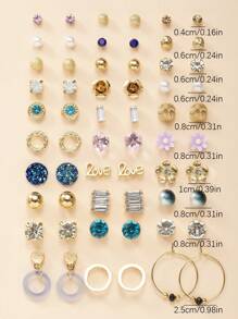 30pairs Exquisite Simple Metal Faux Pearl Flower Heart Bowknot Women Stud Earrings Set For Dating Gift Valentines,Mom,Mother,Mother's Day,Gift - Multicolor - View 4