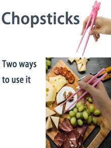 2 Pairs Detachable Silicone Sheep & Pink Rabbit Head Chopsticks,Kitchen,Christmas Gift,School Supplies