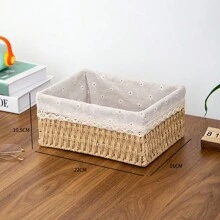 Modern Minimalist Handmade Woven Desktop Storage Basket With Lining, Suitable For Storing Keys, Snacks, Table Items, Underwear, Paper And More, Can Be Disassembled And The Lining Fabric Is Removable And Washable. - Multicolor - View 11