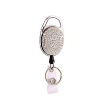 1pc Colorful Rhinestone Inlaid ABS Plastic Retractable Badge Reel, ID Card Holder With Belt Clip And 360 Degree Swivel Back To School
