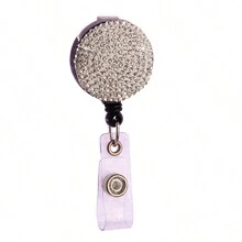 1pc Colorful Rhinestone Inlaid ABS Plastic Retractable Badge Reel, ID Card Holder With Belt Clip And 360 Degree Swivel Back To School