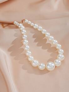 3pcs Fashionable And Simple Faux Pearl Bracelet Necklace Jewelry Set For Women, Suitable For Daily Wear, Dates, And Holidays, Great Gift - Silver - View 5