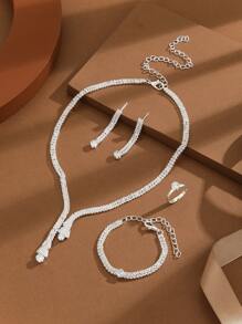 1套白色鑽石新娘珠寶套裝，西式水晶珠寶套裝，適用於派對 - 銀色 - 查看 5