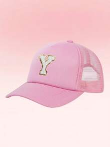 1pc Kids' 26-Letter Alphabet Pattern Trucker Cap, Fashionable And Versatile Casual Hat, Suitable For Girls' Back To School Daily Wear