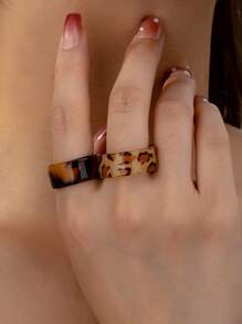 2pcs Fashionable Minimalist Resin Open Rings With Multiple Colors, Suitable For Women's Daily Wear - Brown - View 1