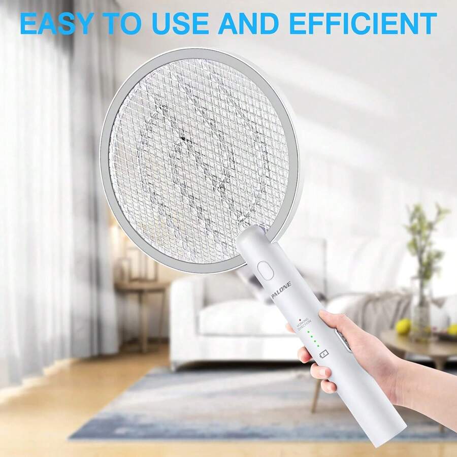 PALONE Electric Fly Swatter, 3000V Bug Zapper USB Fly Killer Rechargeable Fly Zapper, Handy Fly Killer Racket, Mosquito And Wasp Killer, Insect Killer For Indoor And Outdoor Pest Control - Blanco - Ver 1