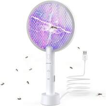 PALONE Electric Fly Swatter, 3000V Bug Zapper USB Fly Killer Rechargeable Fly Zapper, Handy Fly Killer Racket, Mosquito And Wasp Killer, Insect Killer For Indoor And Outdoor Pest Control - Blanco - Ver 3