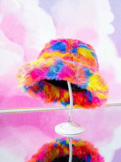 1pc Y2K Women's Thick Warm Fluffy Multicolor Bucket Hat, Suitable For Daily Wear, School Winter Fall Winter Outfits