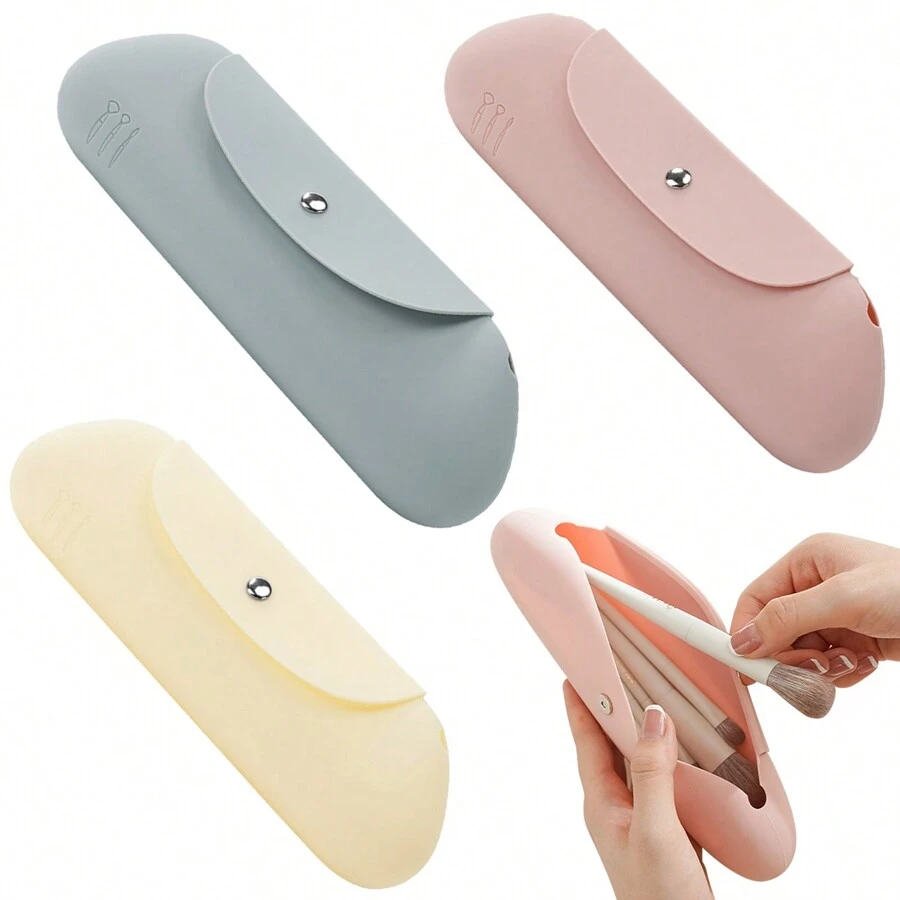 Makeup Brush Storage Box, Travel Makeup Bag, Silicone Travel Makeup Brush Case, Portable Makeup Brush Holder, Travel Brush Bag, Brush Organizer Box With Anti-Drop Button, Jewelry Box, Makeup Brush Storage Pouch, Makeup Brush Holder, Perfume Storage Box, Cosmetic Bag, Gift For Her, Christmas Gift, Creative Gift For Women - Multicolor - View 1