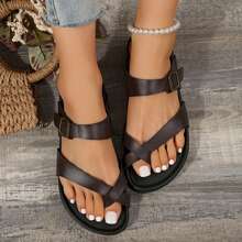 Women's Platform Sandals With,Cushion & Thick Soles On Flat Sandals For Summer Ultra ,Comfort Adjustable Slides Slip - Brown - View 3