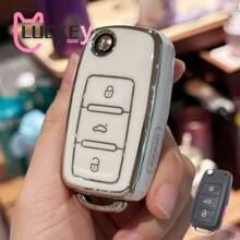 Key Fob Shell Case Cover For VW Jetta Passat Beetle Rabbit GTI CC EOS Amarok Golf 4 5 6 MK4 Polo MK7 Smart Key Protector Holder Car Accessories Bag Charm