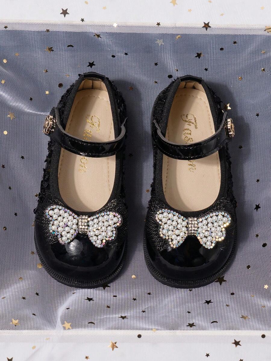 Girls Princess Flat Shoes Soft Sole Bow Knot Leather Shoes, Spring & Autumn - Black - View 1