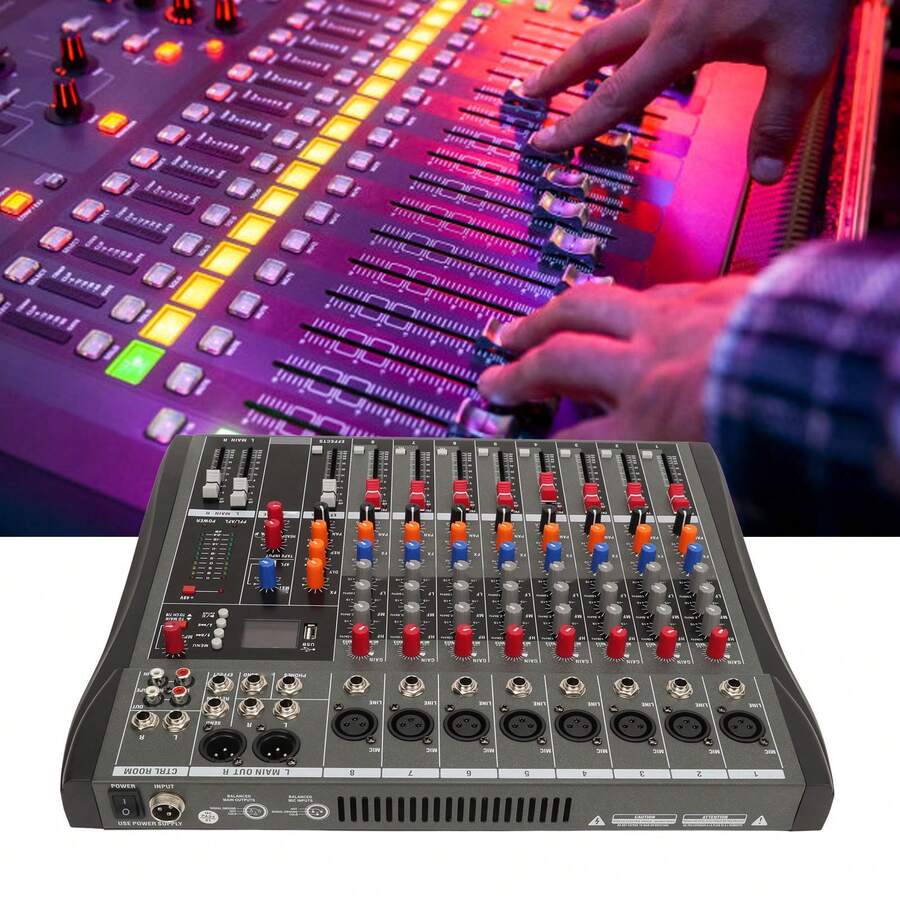 Mezclador de audio Entrada de 8 canales Mono Estéreo Bluetooth Consola mezcladora de sonido Enchufe estadounidense 110 V con efecto de reverberación - Negro - Ver 1