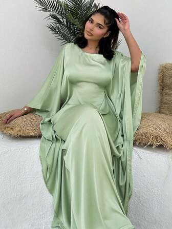 1 st Dam Hellängd Enfärgad Elegant mantel, klänning i turkisk arabisk stil för fest, sammankomst och dagligt slitage