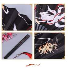 1pc Nine-Tail Fox Fan Retro Female Red Fox Tassel Silk Fan Hanfu Chinese Style Paper Fan Night God