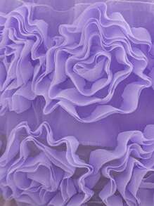 Baby Girls Solid Color Floral Mesh Satin Sleeveless Elegant Flower Girl Dress For Wedding Party, Excluding Headband - Màu tím - Xem 7