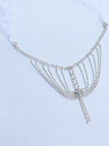1pc Sexy Rhinestone Shoulder Necklace Bridal Wedding Jewelry - Silver - View 3